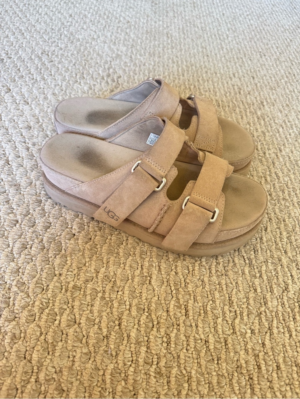UGG Tan Suede Double-Strap Platform Slides